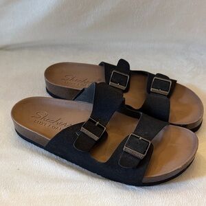Skechers Black Slide Luxe Foam Sandals with Buckles Size 9